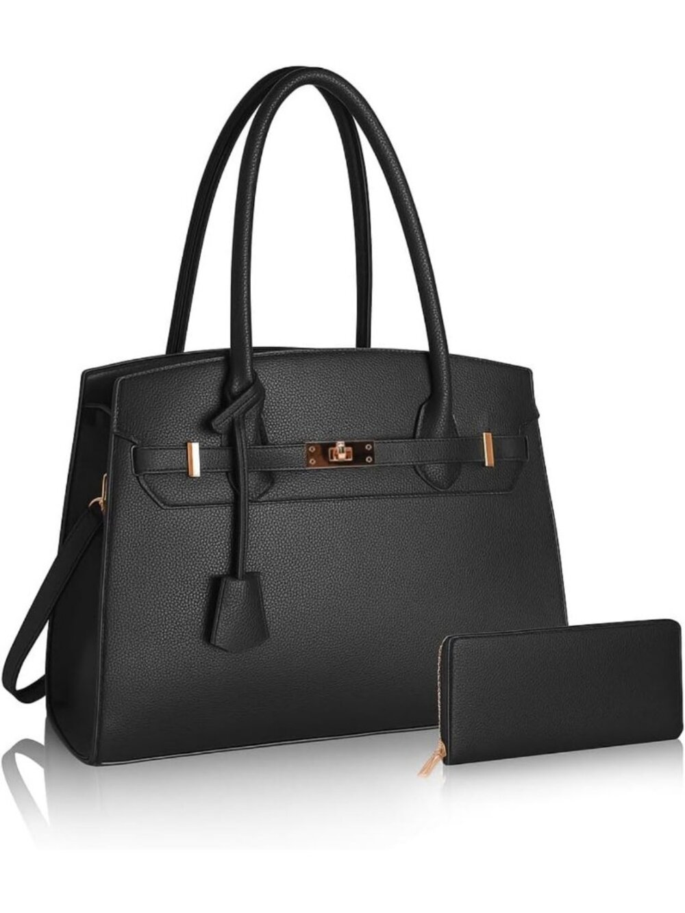 Stylish Women's Adjustable Strap Satchel Handbag with Matching Wallet - Work